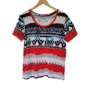 Coral Bay Short Sleeve Printed T Shirt Womans Size M Red Blue White‎